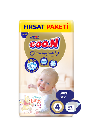 Goo.n Premium Soft 4 Numara Süper Yumuşak Bant Bebek Bezi Fırsat Paketi - 272 Adet