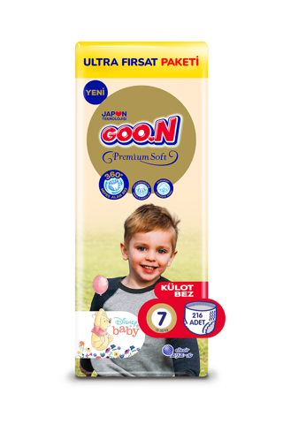 Goo.n Premium Soft 7 Numara Süper Yumuşak Külot Bebek Bezi Ultra Fırsat Paketi - 216 Adet