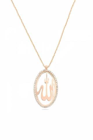 Eva Jewelry Allah Lafzı 14 K Rose Gold Kaplama Kadın Kolye