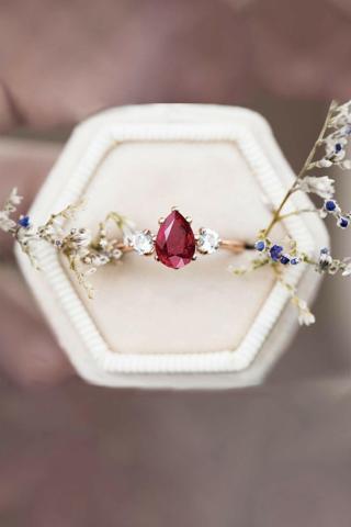 Sahira Jewelry Mistik Topaz Ruby Taşlı Ayarlanabilir 14 K Rose Altın Kaplama Kadın Yüzük