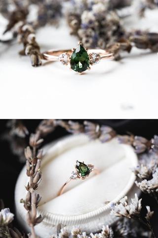 Sahira Jewelry Mistik Topaz Yeşil Taşlı Ayarlanabilir Kadın Rose Altın Kaplama Yüzük