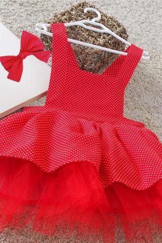 Shecco Babba Kırmızı Puantiyeli Kız Çocuk Tütü Elbise Bandana Takım Doğum Günü Elbisesi 10 Yaş Kırmızı