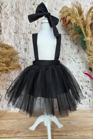 Shecco Babba Siyah Kız Çocuk Tütü Elbise Bandana Takım Doğum Günü Elbisesi 10 Yaş Siyah