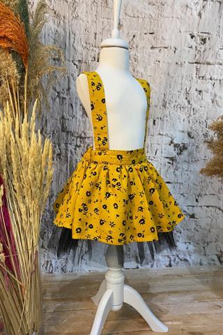 Shecco Babba Kız Çocuk Salopet Elbise Doğum Günü Elbisesi 1 Yaş Sarı