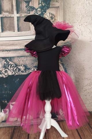 Shecco Babba Fuşya Siyah Asimetrik Kız Çocuk Tütü Cadı Elbise Ve Şapkası, Doğum Günü Elbisesi 10 Yaş Renkli