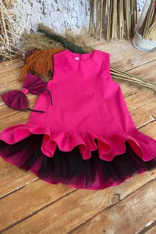 Shecco Babba Kız Çocuk Tütü Elbise Taç Takım Fuşya, Doğum Günü Elbisesi, Kız Çocuk Elbise Modelleri 1 Yaş Fuşya