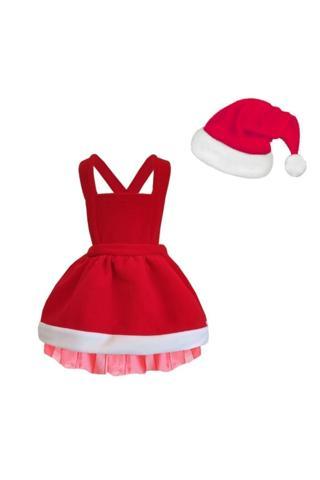 Shecco Babba Kız Çocuk Kırmızı Noel Elbise Noel Şapka Takım 5 Yaş Kırmızı