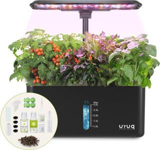 URUQ Topraksız Yetiştirme Sistemi Kapalı Bahçe Seti 8 Pods Bitki - Siyah