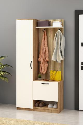 Lora Portmanto Tek Kapılı Vestiyer Ayakkabılık Meşe-Aytaşı