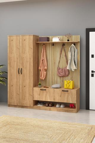 Lora Portmanto 2 Kapılı Vestiyer Ayakbılık Meşe