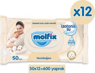 Molfix Izotonik Sulu Mendil Yenidoğan 50 Li X 12 Adet (600 YAPRAK)