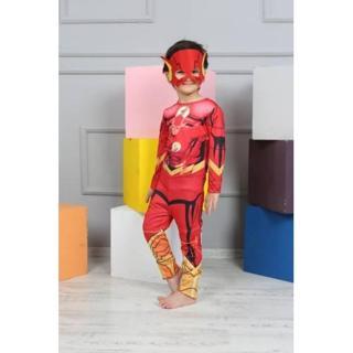 Flash Kostümü + Maske - Flaş Çocuk Kostümü - Flaş Kostümü - Tulum Kostüm