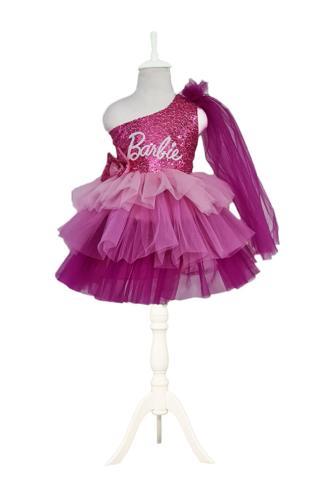Tek Omuz Barbie Kostümü - Barbi Elbise- Barbie Elbise Barbie Cosplay - Pembe Elbise Balo Kostümü