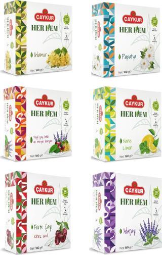 Çaykur Herdem Süzen Poşet Bitki Çayı 100 lü 160 Gr X 6 Çeşit Karma Set