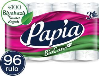 Papia Biocare Tuvalet Kağıdı 96 Rulo (16 Rulo X 6 Paket)