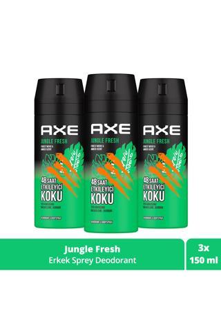 Axe Erkek Sprey Deodorant Jungle Fresh 48 Saat Etkileyici Koku 150 ml X3 Adet