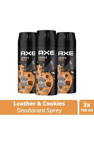 Axe Erkek Sprey Deodorant Leather & Cookies 48 Saat Etkileyeci Koku 150 ml X3 Adet