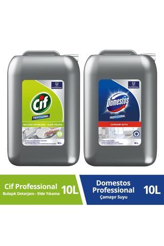 Cif Domestos Professional Çamaşır Suyu 10 L + Professional Bulaşık Deterjanı Elde Yıkama 10 L