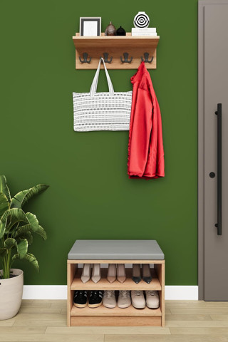 Asra Trend MDF Puflu Ayakkabılık ve Askılık – 60 cm Portmanto Seti, Modern, 2 Raflı, A-33