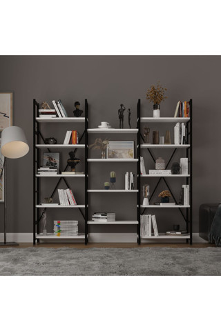6 RAFLI METAL KİTAPLIK ÜÇ MODÜL