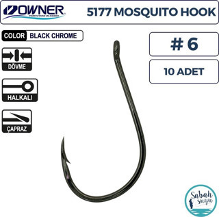 Owner 5177 Mosquito Hook Delikli İğne #6 (10 Adet) Siyah