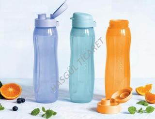 Tupperware Eco Şişe 750 ml İnce 3 lü Matara Suluk Set Kolay Kapak Mor Mavi Turuncu Set