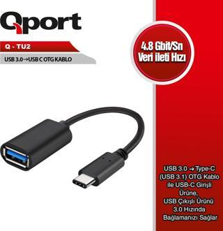 Qport Q-TU2 USB-C to USB3.0 OTG 5GBPS Adaptör Kablo