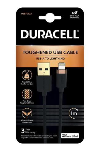 Duracell 1m Lightning to USB-A Örgülü Şarj Kablosu - Siyah