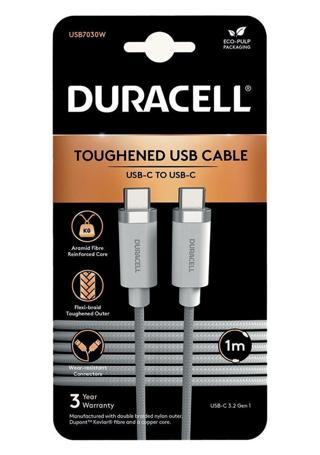 Duracell 1m USB-C to USB-C Örgülü Şarj Kablosu - Beyaz