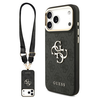 Guess İphone 17 Pro Max Uyumlu Kılıf Lisanslı 4G Büyük Metal Logolu Kalın Askılı Kapak Siyah