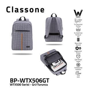 Classone BP-WTX506GT 15,6" Su Geçirmez Kumaş Fermuar Notebook Laptop Sırt Çantası-Gri Turuncu