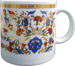 Armada Çini Prt 91 Altın Yaldızlı Lale Karanfil Çini Desenli Porselen Kupa