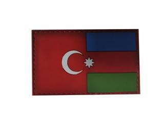 Single Sword Azerbaycan 2 Devlet Tek Millet Bayrağı Plastik Patch - Peç