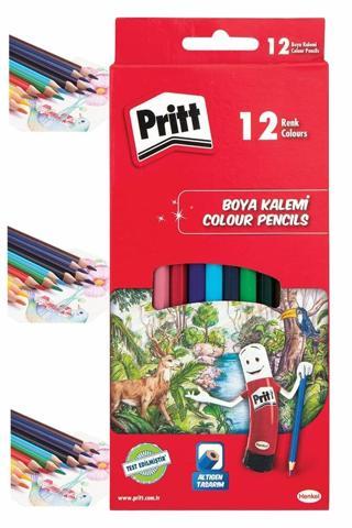Kuru Boya Kalemi 12 Renk Karton Kutu 1 Paket Pritt 12 li Kuruboya Tam Boy Renkli Kalem Kaliteli Yumuşak Uçlu Canlı Renk