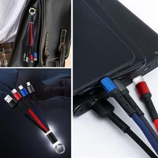 Işıklı Anahtarlık Model 3 in 1 USB Şarj Kablosu Mikro Type-C ve iPhone Uyumlu 16cm