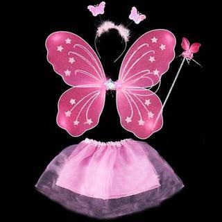 Toz Pembe Kelebek Kostümü - Toz Pembe Kelebek Kostüm Aksesuar Seti 4 Parça (5250)