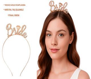 Rose Gold Renkli Taşlı “Bride” Gelin Tacı – El Yazısı Yazı Tipiyle (5250)