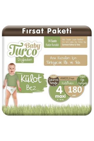 Baby Turco Doğadan Külot Bebek Bez 4 Numara Maxi 180 Adet 8-18 Kg