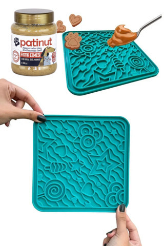 Patinut Turkuaz O'Yalama Matı (Lick Mat) + Doğal Fıstık Ezmeli Ödül Maması