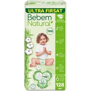 Bebem Natural Bebek Bezi Ultra Fırsat Paketi Maxi 6 Numara 128 Adet (64 x 2 Paket)