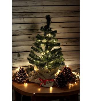 Sole Led Işıklı Yılbaşı Çam Ağacı Kütük Tabanlı Jüt Ipli Masaüstü Yeni Yıl Noel Ağacı