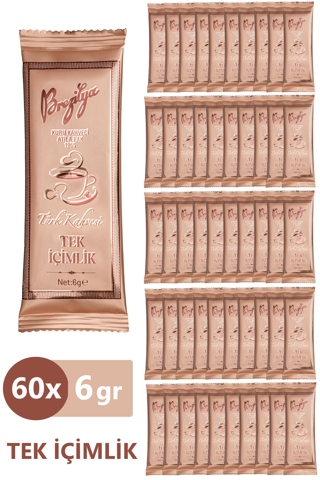 Brezilya Kuru Kahveci Atilla Pak Orta Kavrulmuş Meşhur Denizli Türk Kahvesi Tek İçimlik 6 gr x 60 Adet