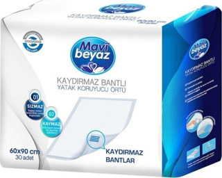 Mavi Beyaz Kaydırmaz Bantlı Yatak Koruyucu Örtü 60*90 Cm 30 Adet