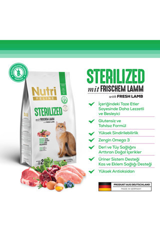 Nutri Feline Adult Sterilised Kısırlaştırılmış Kuzulu Yetişkin Kedi Maması 2 Kg