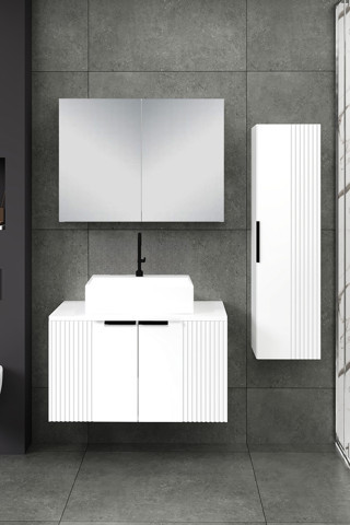 %100 MDF - 80 cm Chester Banyo Dolabı + 30 cm Boy Dolabı