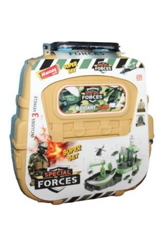 Heroes Toys Çantalı Asker Seti Arabalı ERN-2014 Kahve,Sırt Çantalı Taşınabilir Oyuncak Garaj Seti