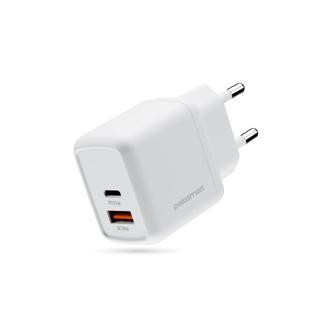 Polosmart PBS137 Hızlı 1 USB 1 PD Çıkışlı 30W Şarj Adaptörü Duvar Şarjı Beyaz