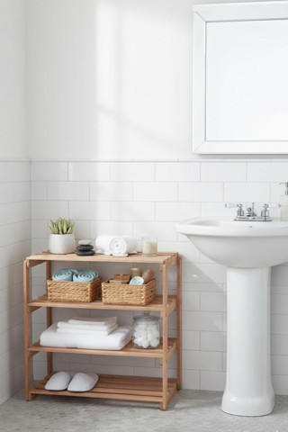 Reyo Bysay 4 Raflı Banyo Düzenleyici Raf Ahşap Mutfak Banyo Dolabı Çok Amaçlı Düzenleyici Raf