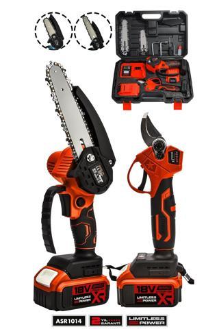 Assur 18V Çift Akülü Çelik Şanzıman Dal Budama Makası & Testeresi 2 Li Set