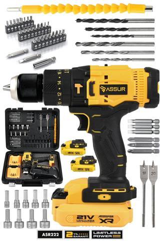 Assur Profesyonel 21V Çift Akülü 13mm Darbeli Şarjlı Matkap Akülü Vidalama